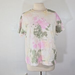 Old Navy Tie Dye Pink & Green Loose Fit Short Sleeve Tee Shirt Medium